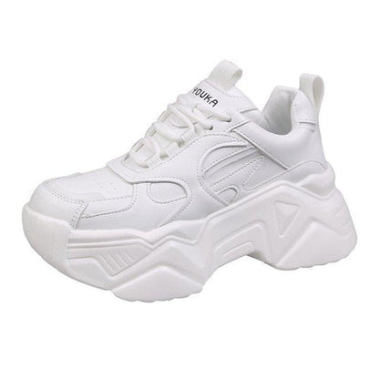 Stevvex white leather platform sneakers with chunky sole, lace-up casual women's shoes on Tampa Home & Garden Store