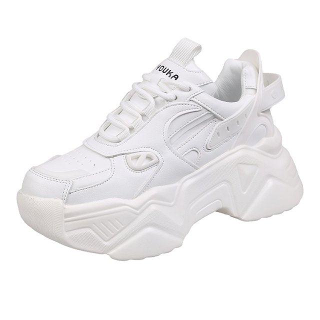 Women white leather platform sneakers Stevvex lace-up with chunky sole on Tampa Home & Garden Store