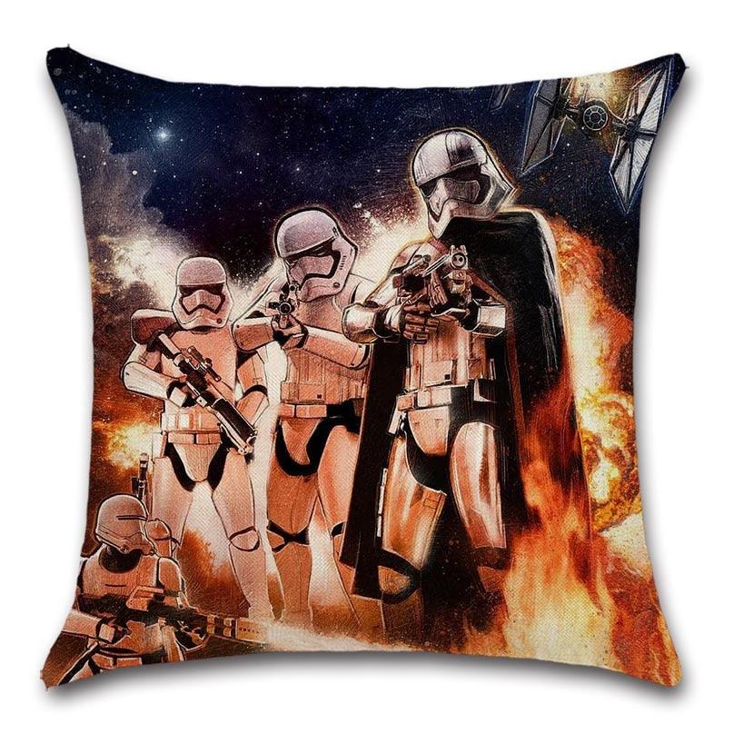 Robot pattern throw pillow cover by Stevvex featuring armored figures in a fiery space battle on Tampa Home & Garden Store