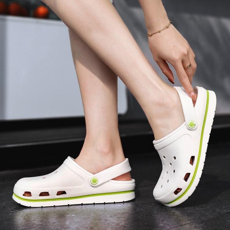 Stevvex white slip-on garden sandals with lime sole and adjustable strap on Tampa Home & Garden Store