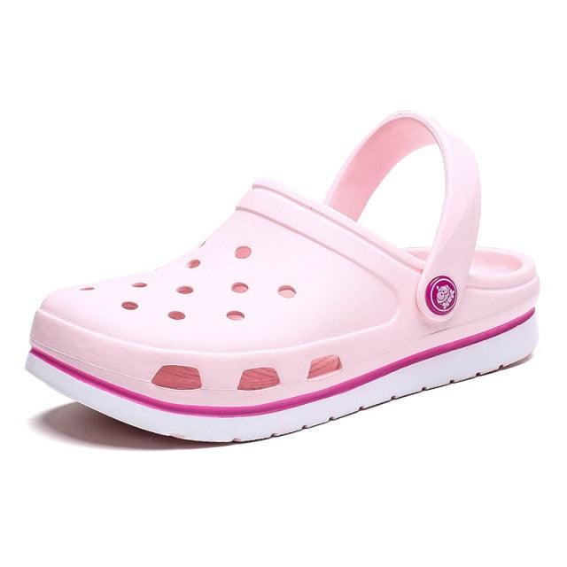 Sandals Stevvex pink garden sandals with back strap, perforated holes, white sole on Tampa Home & Garden Store