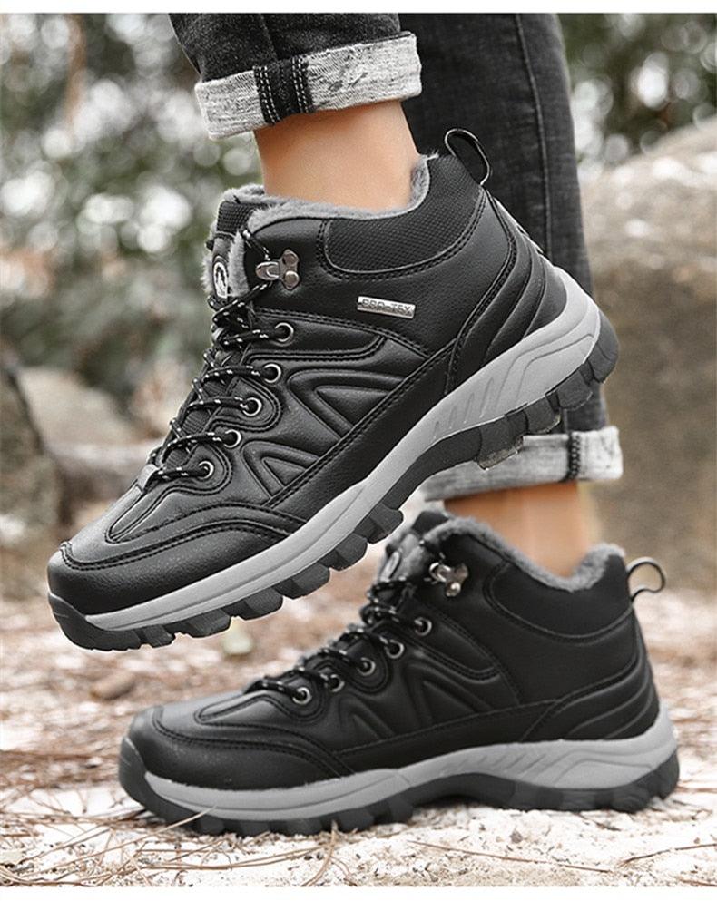Stevvex winter men's waterproof black leather boots with fur lining and rugged outsole pair on Tampa Home & Garden Store
