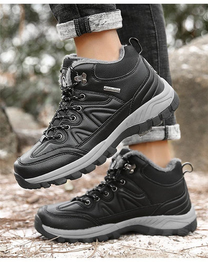 Stevvex winter men's waterproof black leather boots with fur lining and rugged outsole pair on Tampa Home & Garden Store