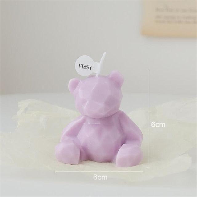 Stevvex teddy bear candle purple bear-shaped scented candle, 6 cm tall cake topper on Tampa Home & Garden Store