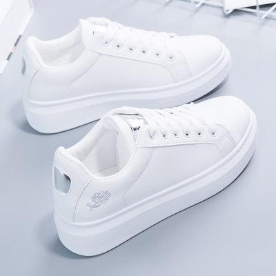 Stevvex white lace-up low-top sneakers with floral embroidery, leather upper and sole on Tampa Home & Garden Store
