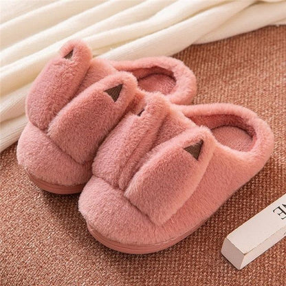 Couples pink plush faux-fur slippers with anti-slip sole on Tampa Home & Garden Store
