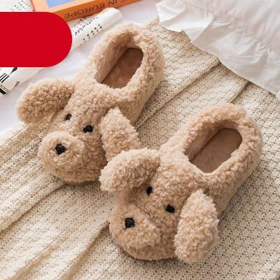 Beige plush teddy bear slippers Stevvex pair indoor faux fur anti-slip house shoes on Tampa Home & Garden Store