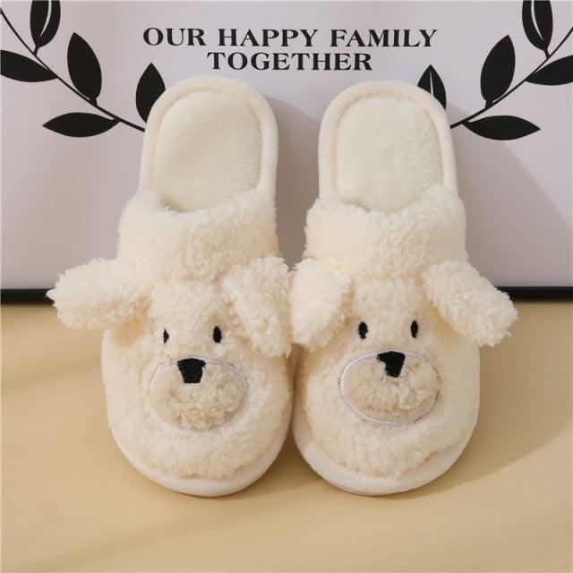 Slippers for couples, white plush bear-face, fluffy faux fur, anti-skid sole on Tampa Home & Garden Store