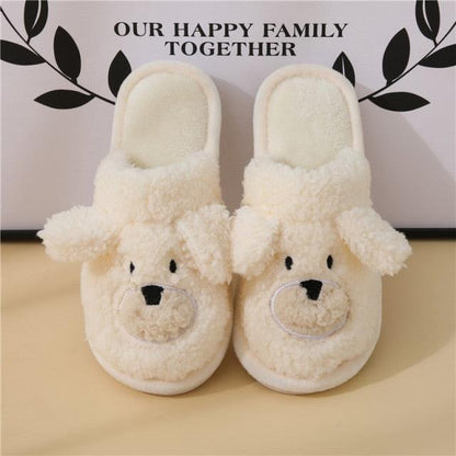 Slippers for couples, white plush bear-face, fluffy faux fur, anti-skid sole on Tampa Home & Garden Store