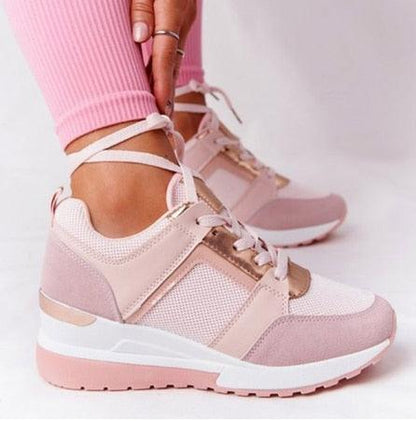 Stevvex womens platform sneakers white and pale pink with mesh and high-top design, lace-up on Tampa Home & Garden Store