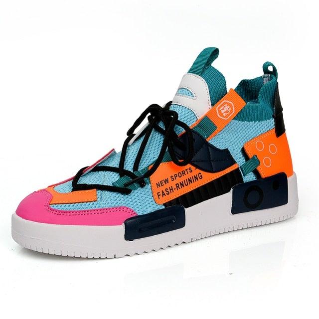 Stevvex luxury mens sneakers with teal mesh upper pink toe cap orange accents and white sole on Tampa Home & Garden Store