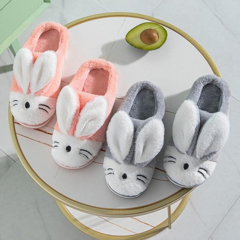 Stevvex bunny slippers for couples pink and gray plush fur bunny ears cozy house slippers on Tampa Home & Garden Store