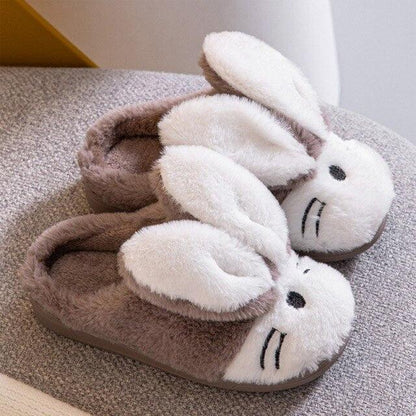 Stevvex plush bunny slippers for couples, brown with white fluffy faces, cozy faux fur on Tampa Home & Garden Store