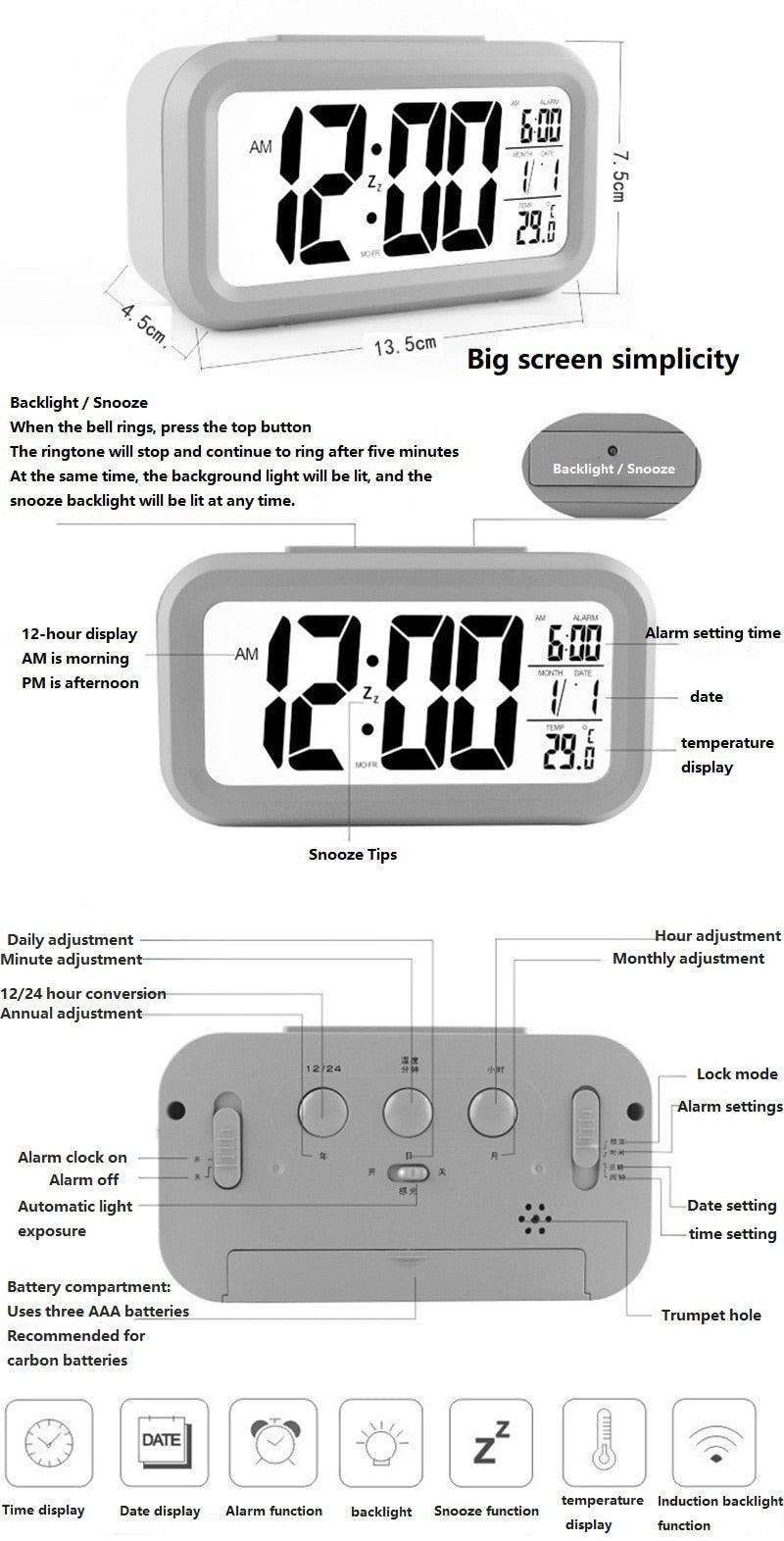 Stevvex digital alarm clock with large LED display, backlight and snooze features on Tampa Home & Garden Store