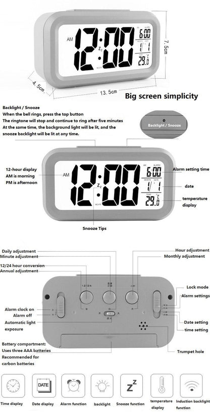 Stevvex digital alarm clock with large LED display, backlight and snooze features on Tampa Home & Garden Store
