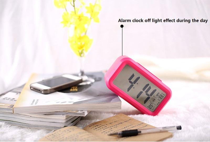 Digital alarm clock pink battery-operated with large LED display for bedroom or desk on Tampa Home & Garden Store