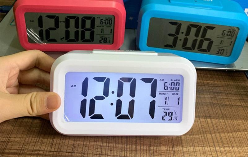 Stevvex digital alarm clock white with large blue backlit LCD on Tampa Home & Garden Store