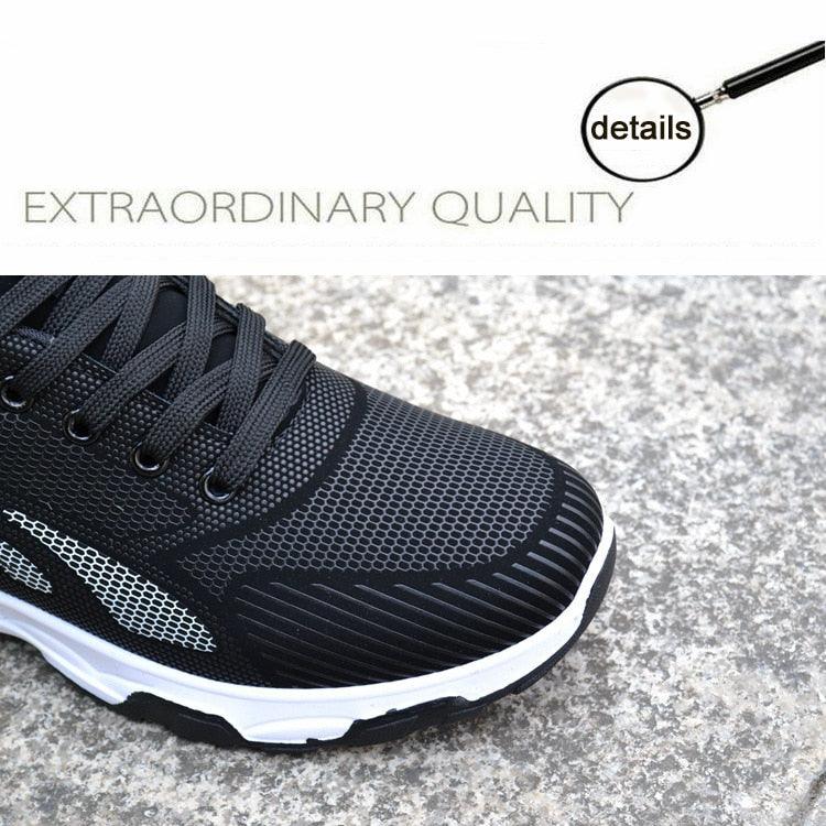 Stevvex black mesh athletic sneakers with lace-up closure and white outsole on Tampa Home & Garden Store