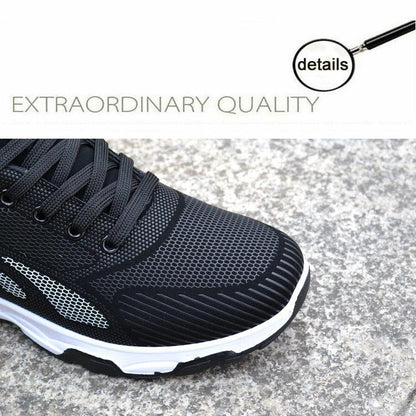 Stevvex black mesh athletic sneakers with lace-up closure and white outsole on Tampa Home & Garden Store