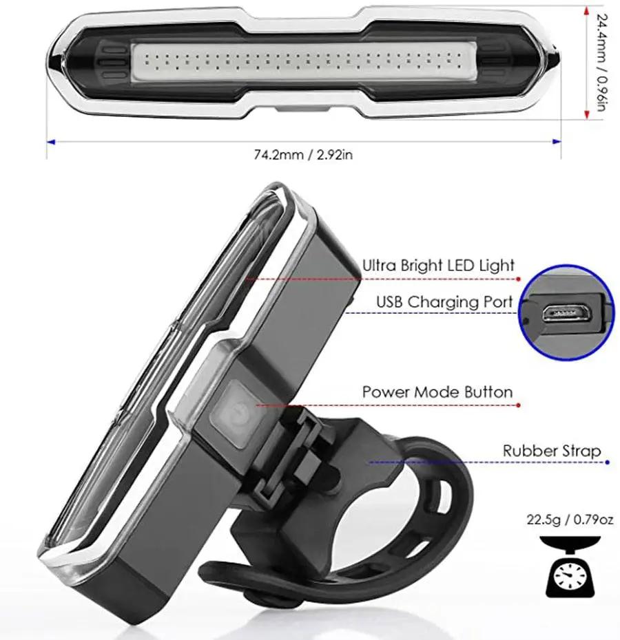 Bike Tail Light Usb Rechargeable with 5 Modes