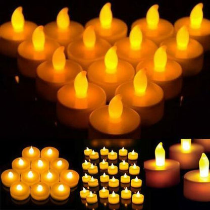 Stevvex 12pcs battery LED tea lights warm amber flicker flameless candles for celebrations on Tampa Home & Garden Store