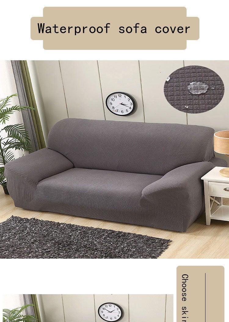 Waterproof waffle sofa cover in gray stretch jacquard slipcover for couch on Tampa Home & Garden Store