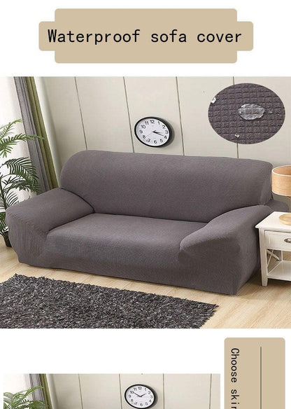 Waterproof waffle sofa cover in gray stretch jacquard slipcover for couch on Tampa Home & Garden Store