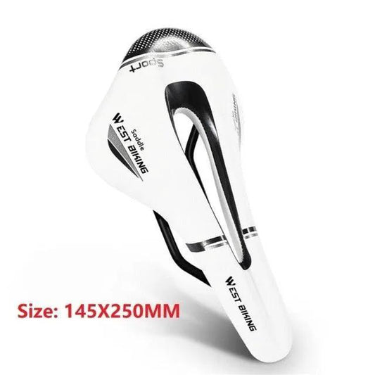 White bicycle saddle with black accents, wide soft cushion, size 145x250mm, West Biking on Tampa Home & Garden Store
