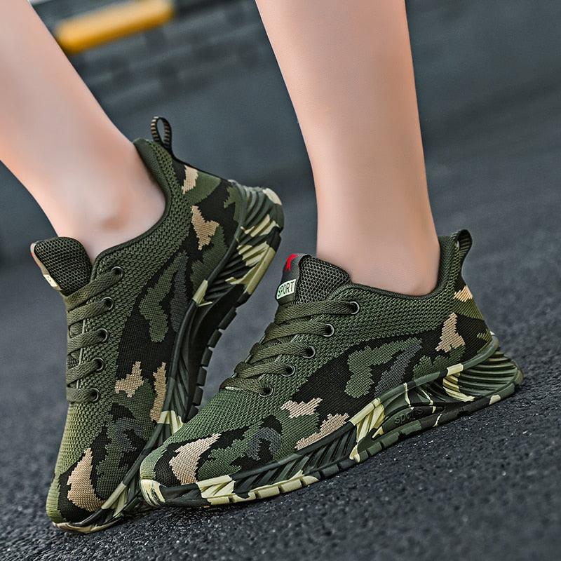 Stevvex camouflage green running sneakers on Tampa Home & Garden Store