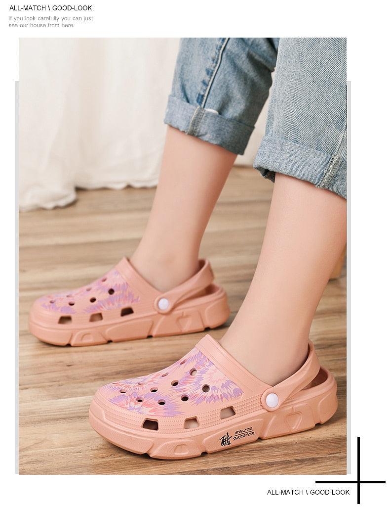 Stevvex peach slip-on garden sandals pair with perforated upper and chunky sole on Tampa Home & Garden Store