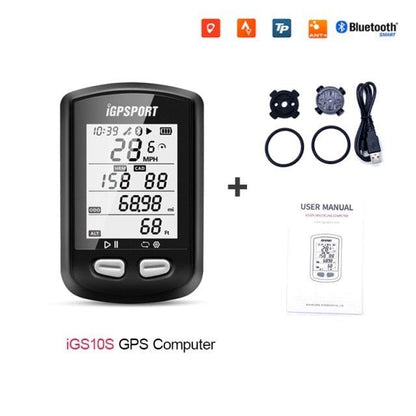 Black iGPSPORT GPS bike computer with backlight, ANT+/Bluetooth, USB cable and two mounts on Tampa Home & Garden Store