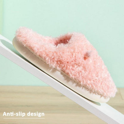 Couples slippers pink fluffy faux-fur with anti-slip sole for indoor wear on Tampa Home & Garden Store