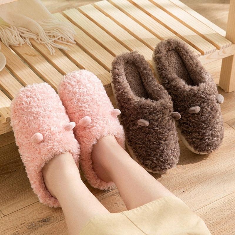 Slippers Stevvex couples pink and brown plush faux fur fuzzy anti-slip house slippers four on Tampa Home & Garden Store