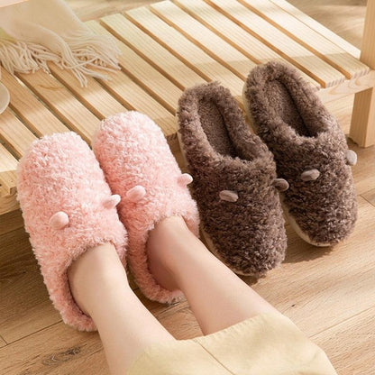 Slippers Stevvex couples pink and brown plush faux fur fuzzy anti-slip house slippers four on Tampa Home & Garden Store