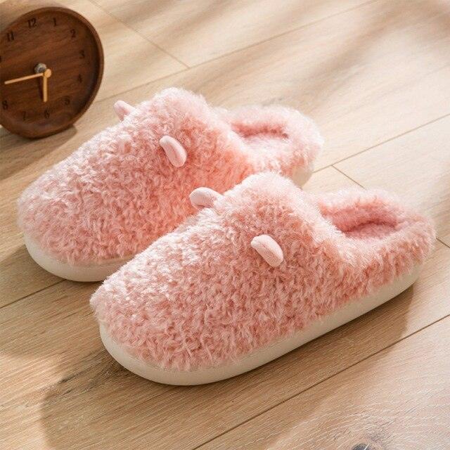 Stevvex pink fuzzy couple slippers with plush faux fur and soft white sole on Tampa Home & Garden Store