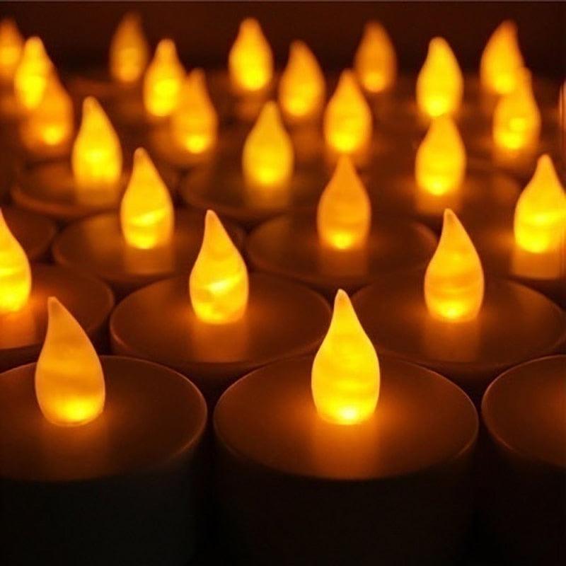 Flameless LED tea lights warm amber flicker, 12/24/48pcs Stevvex candles for wedding decor on Tampa Home & Garden Store