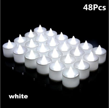Flameless LED tea light candles 48pcs white Stevvex STCN8767BVFGHNBN for wedding decor on Tampa Home & Garden Store
