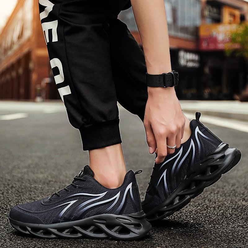 Casual men's running sneakers Stevvex ST85SH459VIR black with gray flame side design on Tampa Home & Garden Store