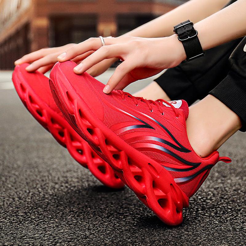 Stevvex men's running sneakers red breathable lightweight athletic shoes with blade-like sole on Tampa Home & Garden Store