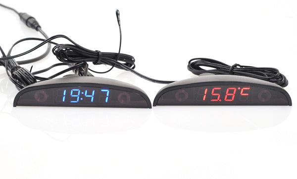 Stevvex STCC922DRK 12V car clock voltmeter thermometer with blue time and red temp readouts on Tampa Home & Garden Store