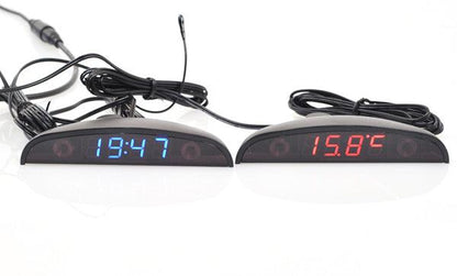 Stevvex STCC922DRK 12V car clock voltmeter thermometer with blue time and red temp readouts on Tampa Home & Garden Store