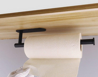 Stevvex adhesive paper towel holder, black stainless steel undercabinet mount, horizontal bar on Tampa Home & Garden Store
