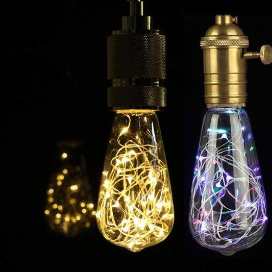 LED Edison string light bulbs with copper wire filament in warm yellow and multicolor, 2-pack on Tampa Home & Garden Store