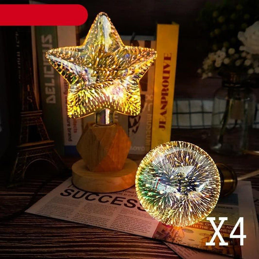 Stevvex 4-pack 3D Firework LED light star and round glass vintage Edison bulbs on Tampa Home & Garden Store