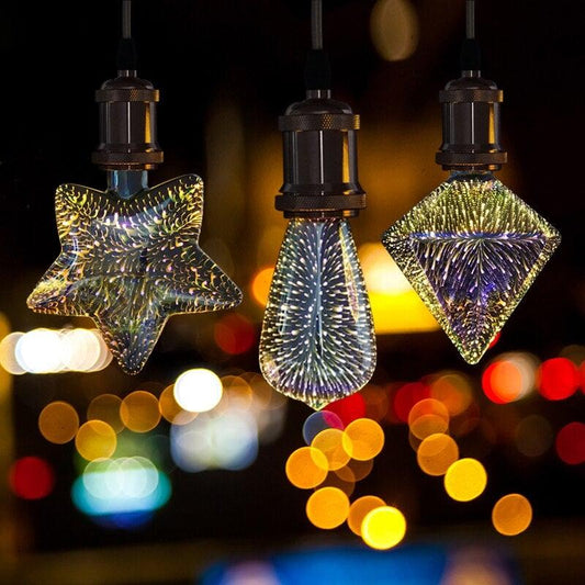 Stevvex 3D firework LED Edison bulbs set star teardrop diamond glass shapes for lighting on Tampa Home & Garden Store
