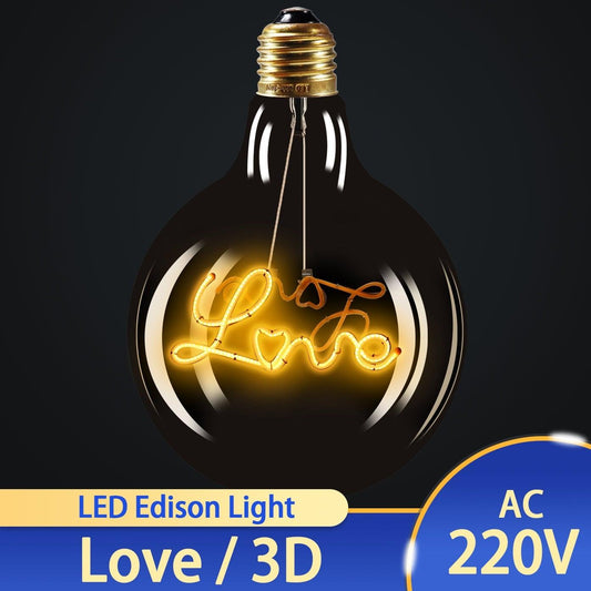 Stevvex ST50DE9371QER LED Edison bulb with amber 3D Love filament, vintage glass decor on Tampa Home & Garden Store
