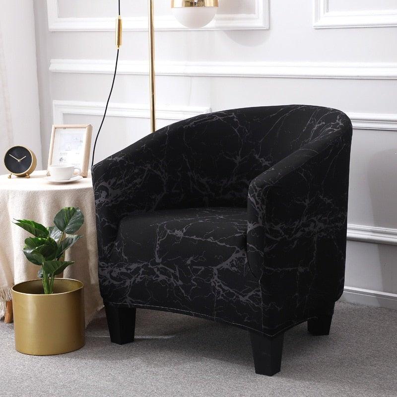 Club chair slipcover in black marble geometric print by Stevvex ST50DE2587SZZ on Tampa Home & Garden Store
