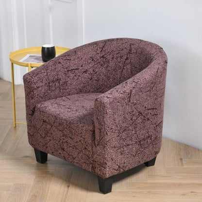 Stevvex club chair slipcover in burgundy geometric print, stretchy spandex armchair cover on Tampa Home & Garden Store