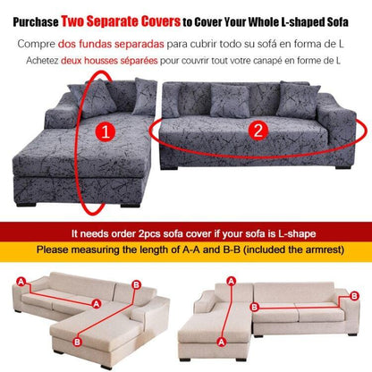Stevvex ST50DE3826SDF two-cover for L-shaped chaise sofa, geometric jacquard with elastic bottom on Tampa Home & Garden Store