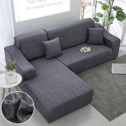 Sofa slipcover for L-shaped chaise by Stevvex in charcoal-gray jacquard with elastic bottom on Tampa Home & Garden Store